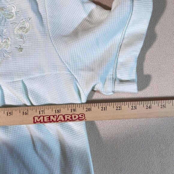 Miss Elaine Bath Robe Med Mint Green‎ Waffle Knit Embroidered Cottagecore Granny - Picture 3 of 11